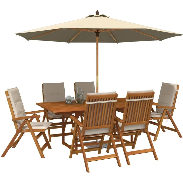vidaXL Essgruppe für draußen mit Sonnenschirm 8 stk. 6-Sitzer 3438538 – Bild 3