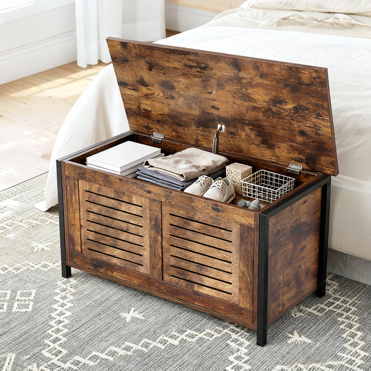 Home Nature Wohnkonzept Aufbewahrungsschrank, Spielzeugtruhe, Schuhbank, Sitztruhe mit 2 Sicherheitsscharnieren, für Flur, Schlafzimmer, Vintagebraun, 50 x 39,5 x 80 cm – Bild 5
