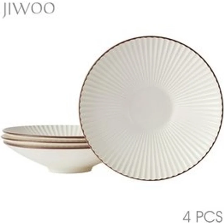 JIWOO Teller 4er Ø24,8cm, Salatteller Pastateller Frühstücksteller Dessertteller, (4 St), Keramik Hochwertiges Tellerset Weiß Mikrowellen spülmaschinenfest – Bild 6