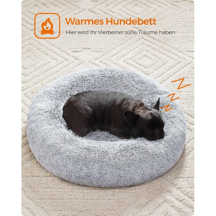 Feandrea Hundebett flauschig, Katzenbett, Donut Kissen, waschbar, Polsterung in der Mitte herausnehmbar, Langer Plüsch, 70 cm Durchmesser, Ombré-Grau PGW039G01 – Bild 9