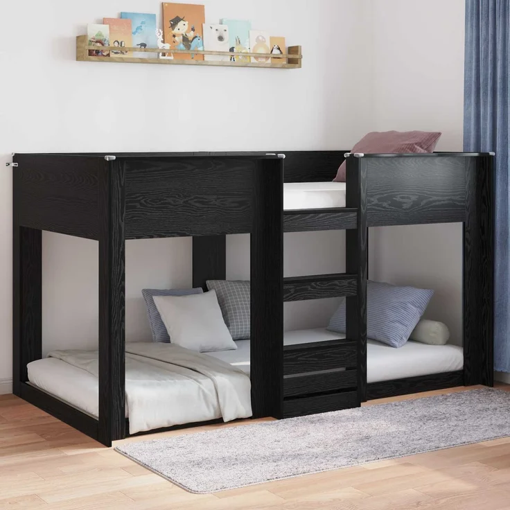 vidaXL Bodenbettrahmen, Holz Eichen-Optik Schwarz, 76,5x200 cm – Bild 4
