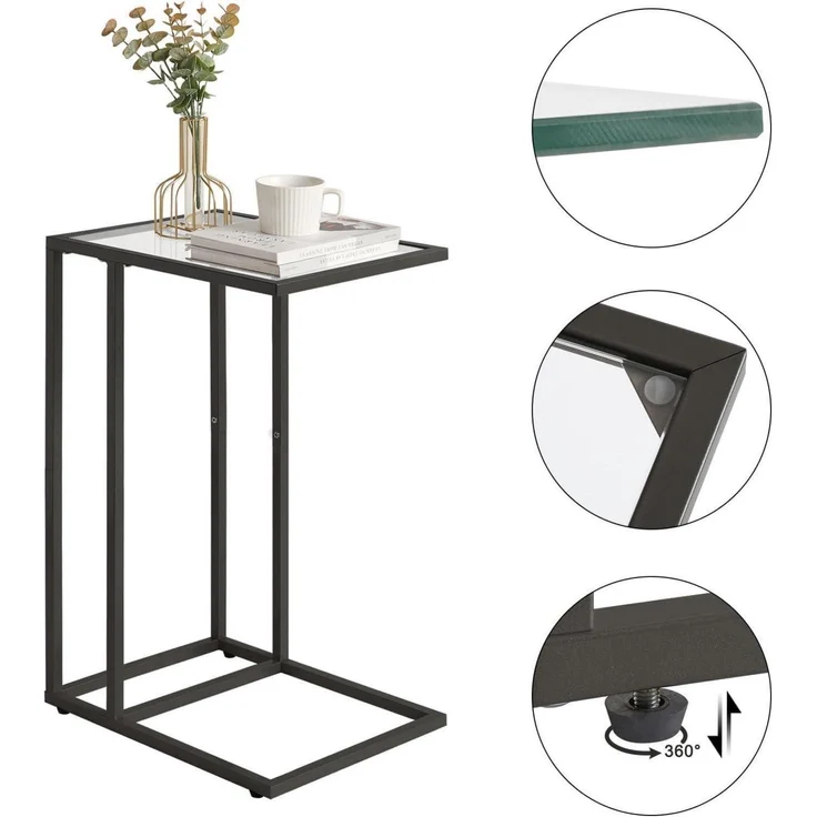Beistelltisch Laptoptisch Glastisch Schwarz Hartglas Metallgestell – Bild 7