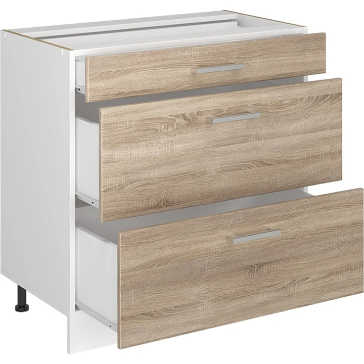 Küchenunterschrank R-Line Sonoma/Weiß 80 cm mit 3 Schubladen Arbeitsplatte Anthrazit Vicco – Bild 3