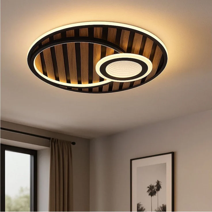 GLOBO LIGHTING LED Deckenleuchte, LED-Leuchtmittel fest verbaut, Warmweiß, Deckenleuchte 3-Stufen LED 3D-Effekt Wohnzimmerleuchte Holz schwarz – Bild 5