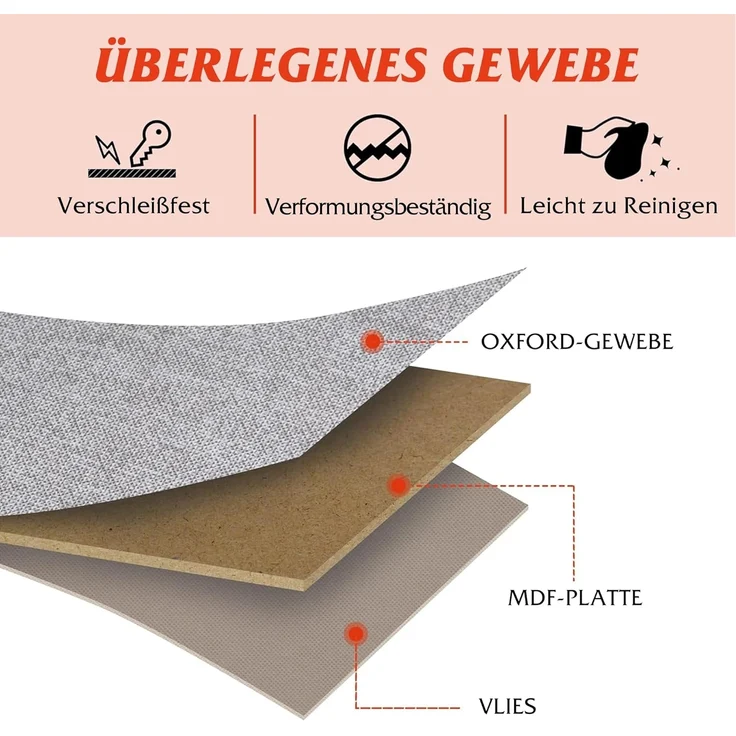 WLIVE Kommode mit 6 Schubladen aus Stoff, Kommodenschrank für Schlafzimmer, Kommode Wohnzimmer, mit Stabiler Stahlrahmen, Holzplatte, Hellgrau – Bild 3
