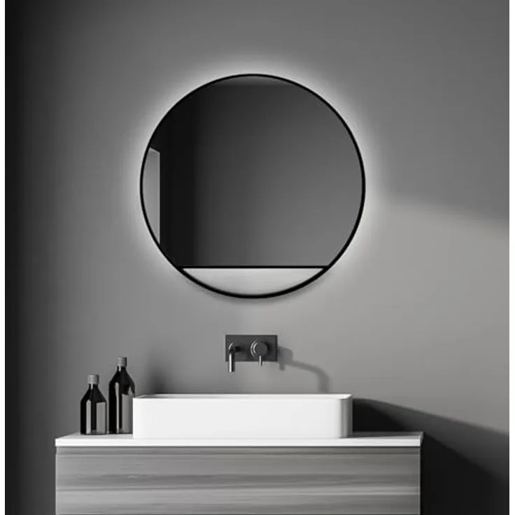Talos Dekorativer Wandspiegel Black Hole Light, Indirekte LED Beleuchtung, schwarz matt, Ø 60 cm, Wandmontage