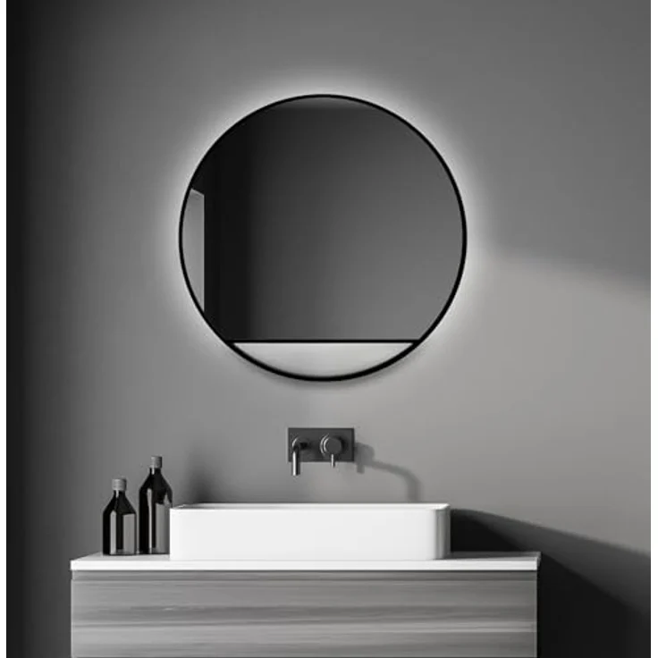 Talos Dekorativer Wandspiegel Black Hole Light, Indirekte LED Beleuchtung, schwarz matt, Ø 60 cm, Wandmontage – Bild 1