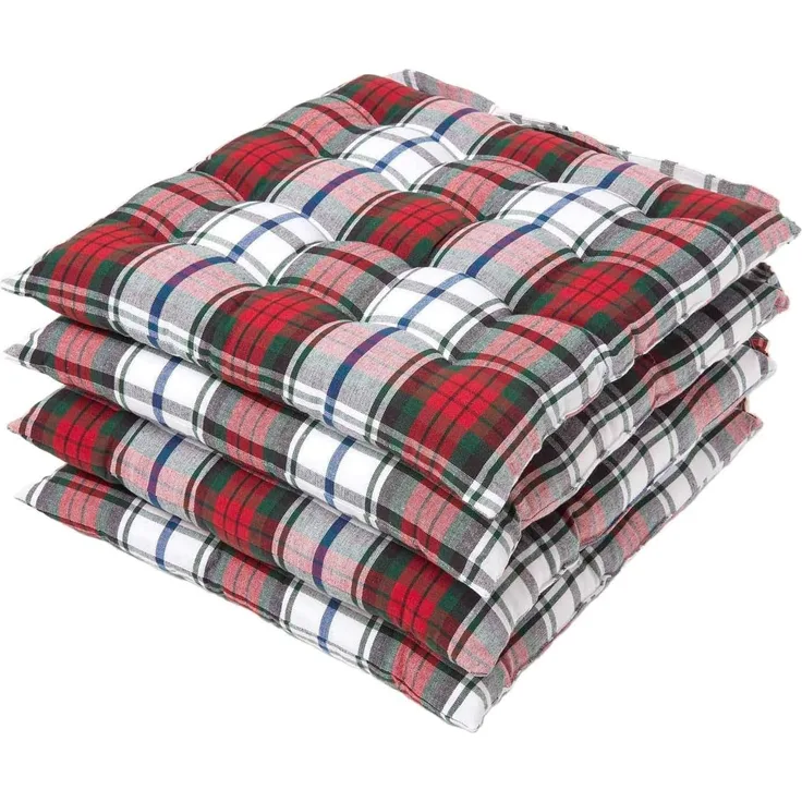 Homescapes Stuhlkissen Sitzkissen Macduff mit Schottenmuster, 100% Baumwolle, 4er-Set