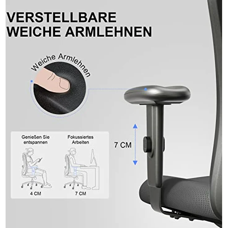 SIHOO Ergonomischer Schreibtischstuhl, Drehstuhl hat Verstellbarer Lordosenstütze, Kopfstütze und Armlehne, Höhenverstellung und Wippfunktion, Rückenschonend, Bürostuhl bis 150kg/330LB Belastbar – Bild 10