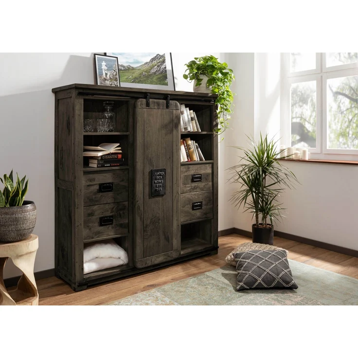 Highboard Mango 142x45x147 grau lackiert RAILWAY #262 – Bild 9