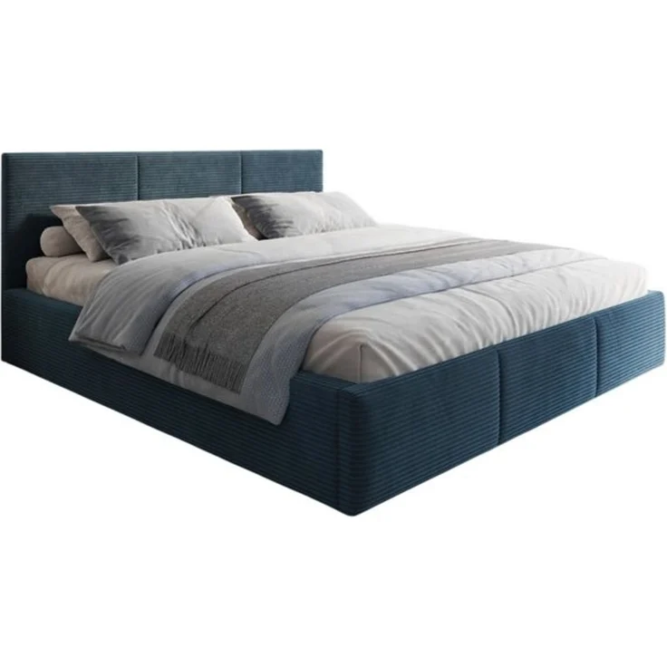 thematys Polsterbett mit Bettkasten & Lattenrost – Stauraumbett Cord 160x200cm, mit 23 cm Taschenfederkern-Matratze H2, Blau – Bild 6