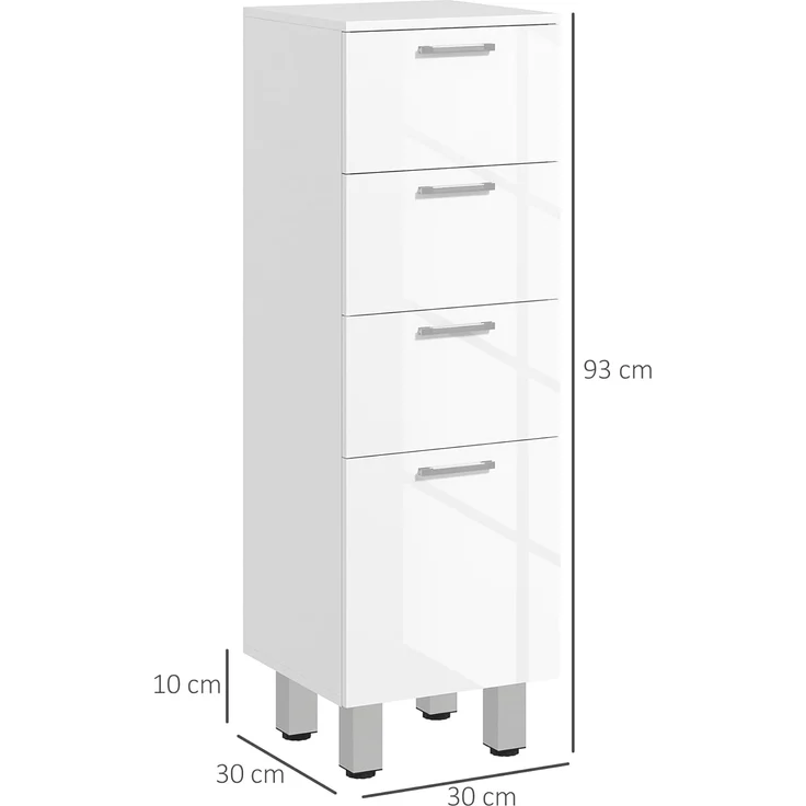 Kleankin Badkommode Badezimmerschrank (Badezimmer-Aufbewahrungsschrank, 1 St, mit Schublade, verstellbare Füße), 30 x 30 x 93 cm, Weiß – Bild 3
