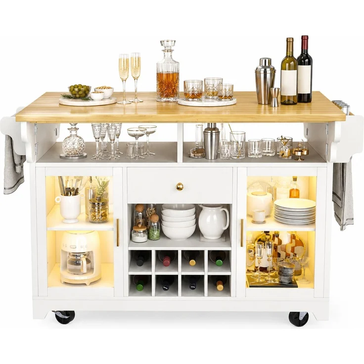 Servierwagen B 120 x T 40/80 x H 95 cm aus MDF und Metall, beidseitig ausklappbar mit RGB-LED – Bild 6
