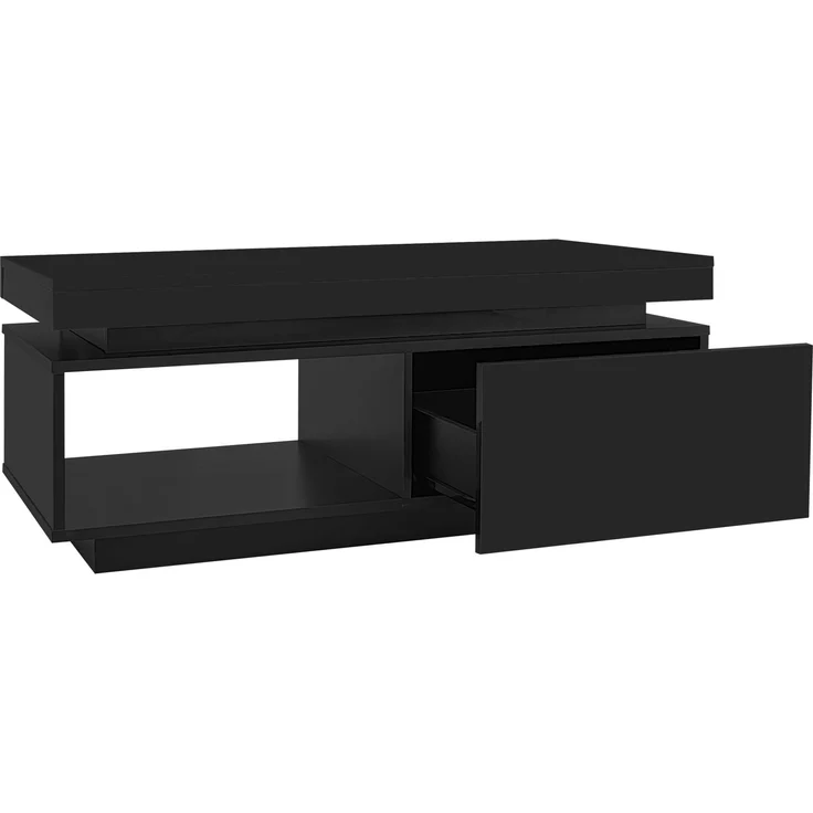 Merax TV-Wandschrank-Set, schwarzer TV-Schrank + schwarzer Couchtisch, schwarzer Hochglanz-Wandschrank, Wohnzimmerset, Hochglanz-Set mit LED-Leuchten – Bild 7