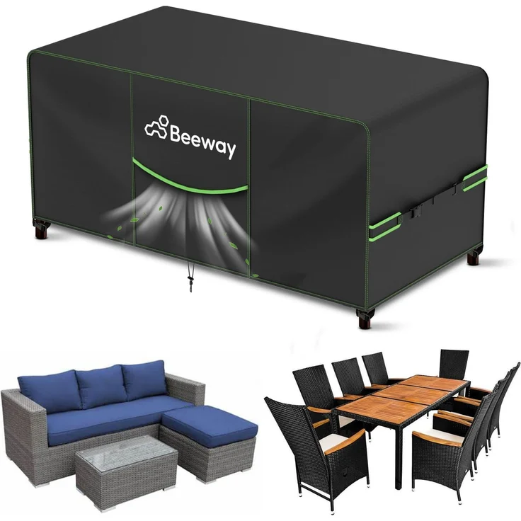 BEEWAY Gartenmöbel Abdeckung Wasserdicht V2.0 200 x 160 x 73 cm, Schutzhülle Abdeckplane für Gartentische Terrassenmöbel Möbelsets - 420D Oxford Gewebe, Anti-UV, Winterfest