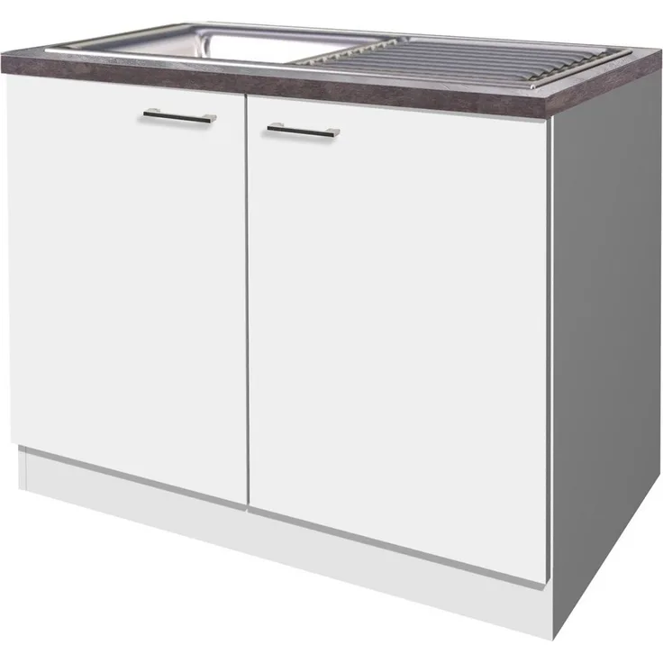 Flex-Well Spülenunterschrank Spülenunterschrank mit Arbeitsplatte & Spüle - 100 cm breit - Weiß – T
