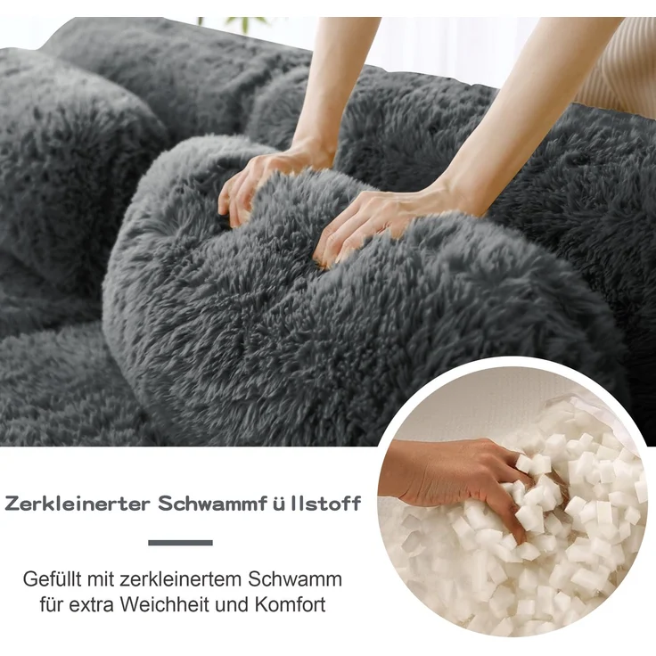 DESVIAE Sofa modular aus Plüschstoff Grau, rahmenlos mit rutschfester Basis, 291 x 179 x 73 cm – Bild 5