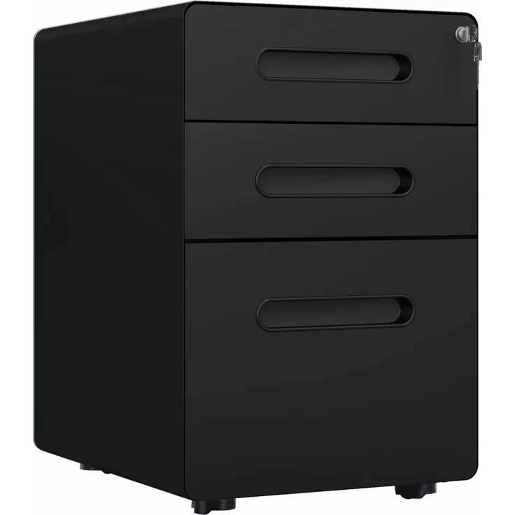 Rollcontainer mit 3 Schubladen mobiler Aktenschrank mit Rollen abschließbar Büroschrank mit Hängeregistratur Stiftfach, Bürocontainer Schreibtisch Unterschrank für Büro 39x48x59cm Schwarz--Schwarz--59x48x39cm--YOUDENOVA