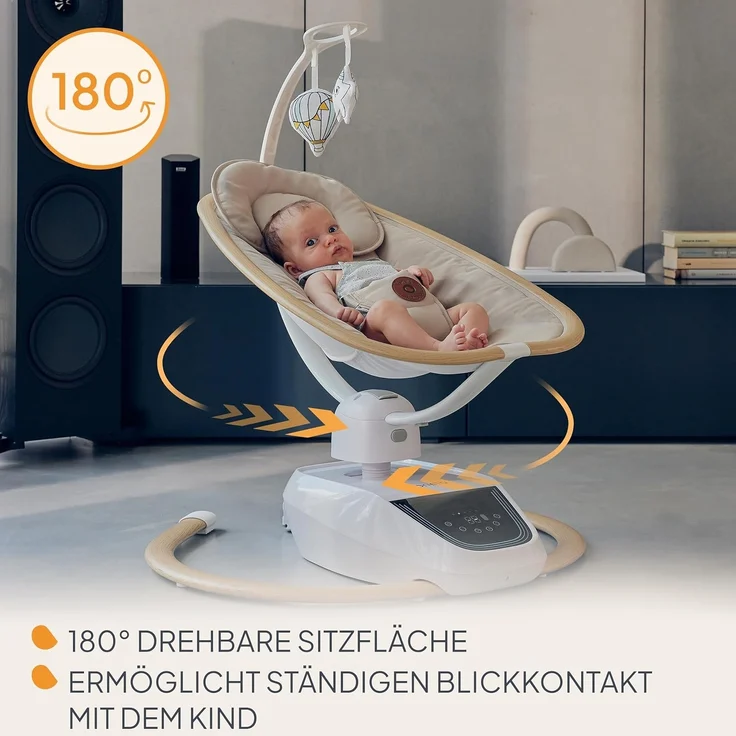 Lionelo OLIVIA Elektrische Babywippe bis zu 9 kg Neigungsverstellung, natürliches Schaukeln, 4 Geschwindigkeiten, ergonomischer Sitz, 13 Melodien, 2 Spielzeuge, Fernbedienung – Bild 5