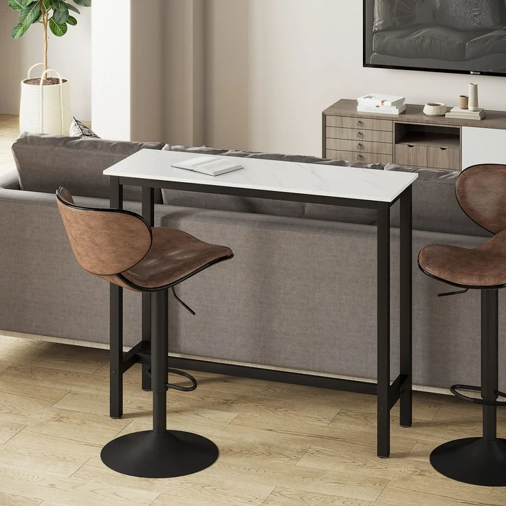MELAYR, Stehtisch, Küchentisch, 133 x 50 x 13 cm, Weiß mit marmorähnlichem Aussehen+Schwarz – Bild 3