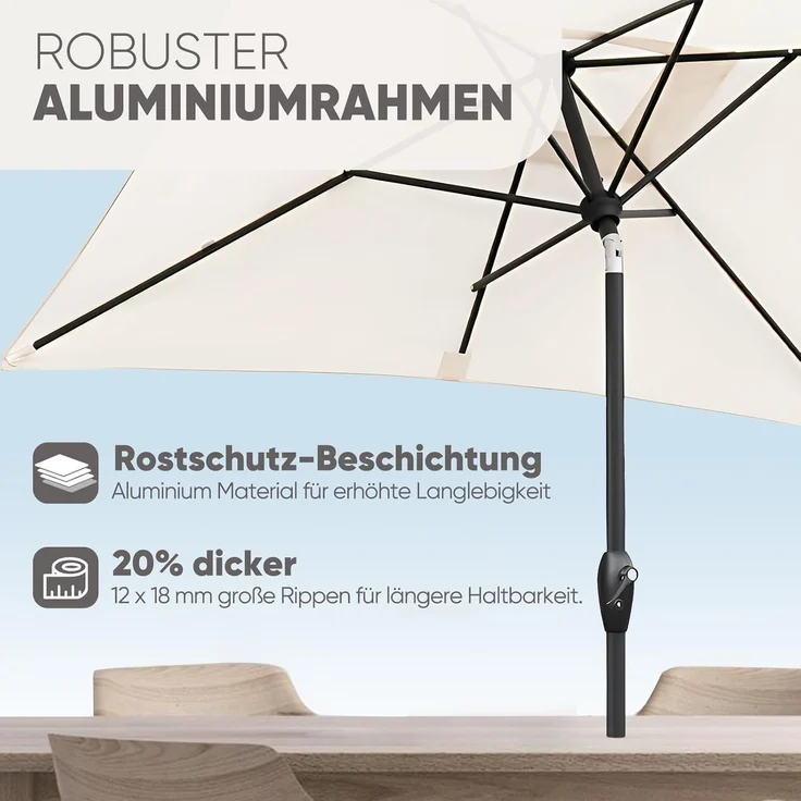 Sekey Sonnenschirm mit Kurbel und UV50+, knickbar, Aluminium creme, 200 × 300 cm – Bild 4