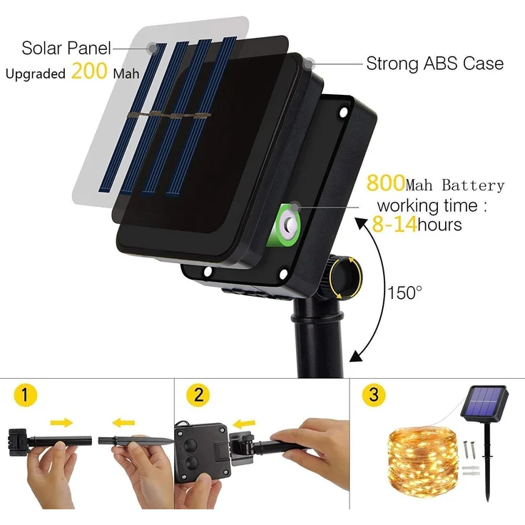 [2 Stück] Solar Lichterkette Außen, Useber 2x14M 120 LED Lichterkette Aussen, Kupferdraht Solarlichterkette Wetterfest für Balkon,Bäume,Terrasse,Hochzeit,Party,Garten,Hof,Tor (Warmweiß) – Bild 6