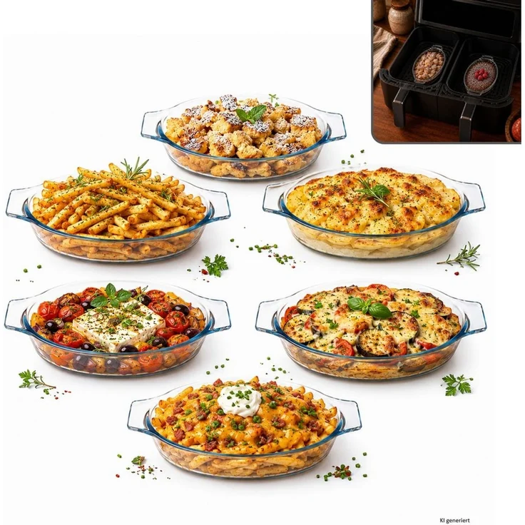 MamboCat Auflaufform 6x Borcam Airfryer Schalen oval Glas 400ml Auflaufform Backform Kuchen, Glas – Bild 1