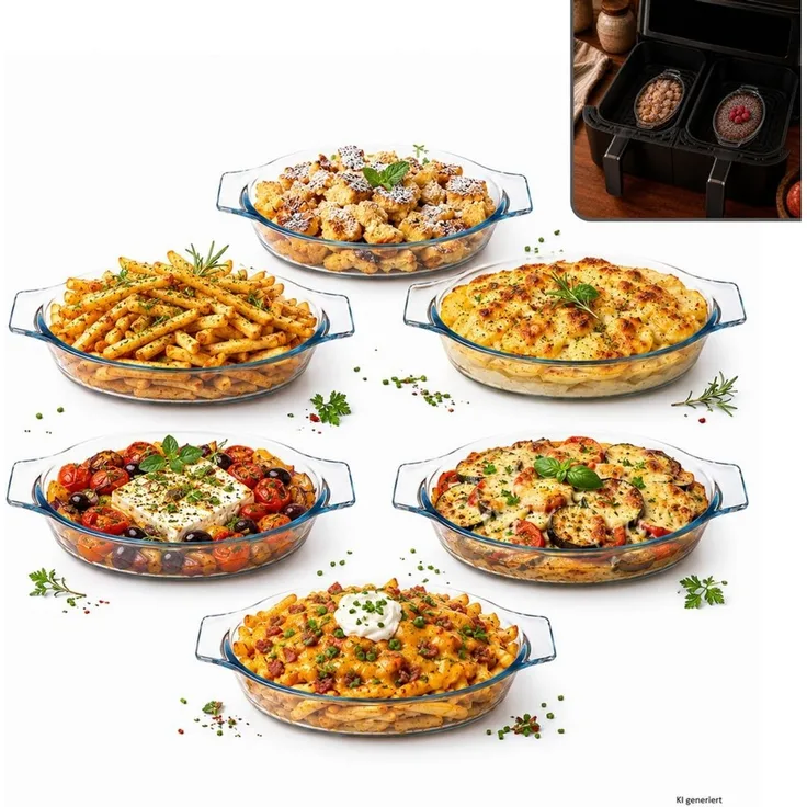 MamboCat Auflaufform 6x Borcam Airfryer Schalen oval Glas 400ml Auflaufform Backform Kuchen, Glas