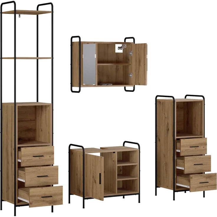 vidaXL Badezimmerschrank-Set 4 stk. Artisan-Eiche 40 x 36 x 200,5 cm 3444680 – Bild 7