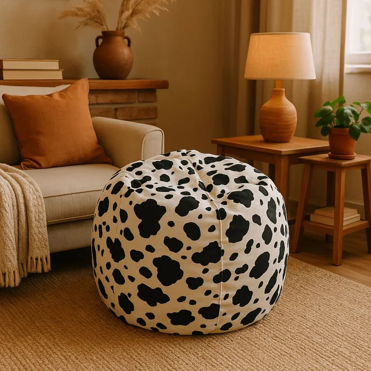 Dmora Pouf Lorenza, Mehrzwecksessel, Sitzsack, Hockerhocker, Made in Italy, 80x80 h120 cm, Schwarz und Weiß,Gepunktetes Muster
