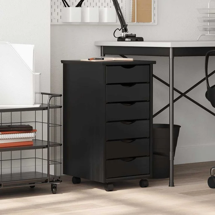 vidaXL Rollschrank mit Schubladen MOSS Schwarz Massivholz Kiefer 4015782 – Bild 2