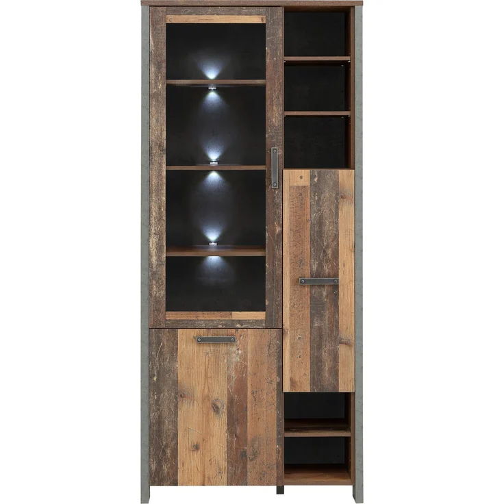 FORTE Clif Highboardvitrine, Holzwerkstoff, Grau/Braun, 91,6 x 205,4 x 41,4 cm – Bild 2