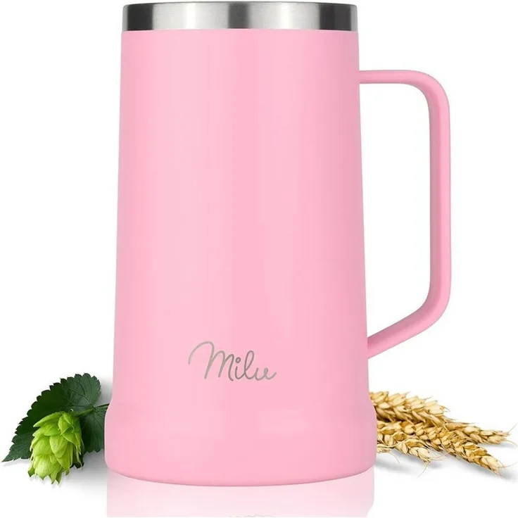 Milu Bierkrug Edelstahl 700 ml, isoliert mit Deckel, auslaufsicher