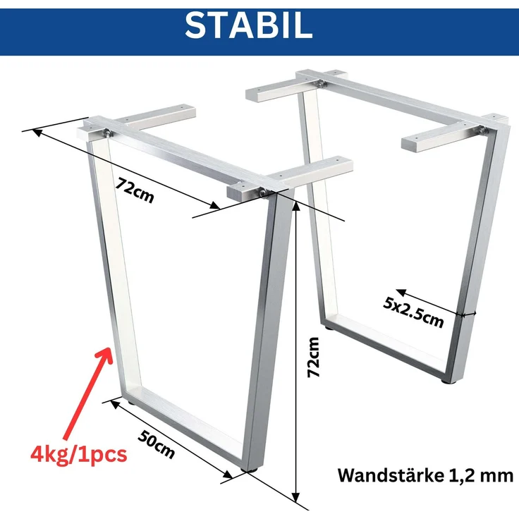 DanDiBo 2x Tischbeine Edelstahl 72 x 72 cm Tischgestell Höhenverstellbar 96679 Tischfüße Möbelfüße Tischkufen Esstisch Beine – Bild 2