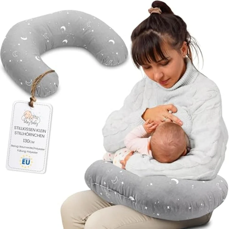 Totsy Baby Stillkissen klein Mond Baumwolle 130 cm Nursing und Breastfeeding Pillow Stillmond Stützkissen Stillhörnchen kleines Still Kissen und Lagerungskissen beim Stillen Oeko-Tex Monde – Bild 1