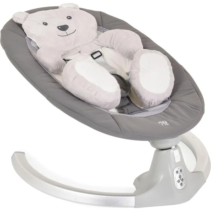 Moni Babywippe elektrische Ari Bär Melodien, Fernbedienung, Teddy-Bär Pad, Timer grau – Bild 3