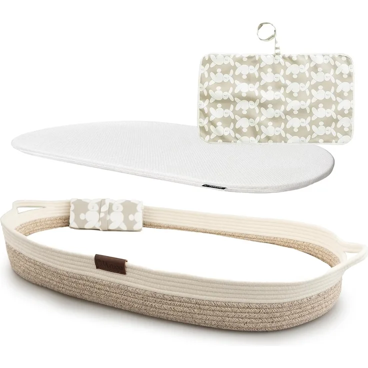 Yunioo deluxe Wickelauflage, Baby Wickelkorb mit Reise-Wickelunterlage, Schaumstoffmatratze und wasserabweisender Bezug, Moseskorb, Wickelaufsatz, Wickeltischauflage für Kommode, Babyzimmer dekoration