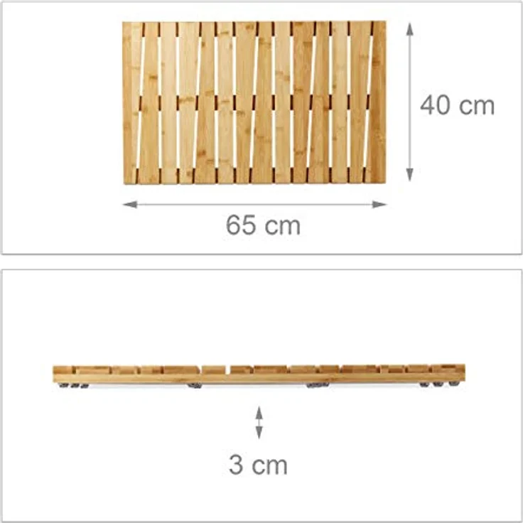 Relaxdays Bambusmatte für Badezimmer, rutschhemmend, feuchtigkeitsbeständig, hygienisch, 40x65 cm, naturfarben – Bild 5