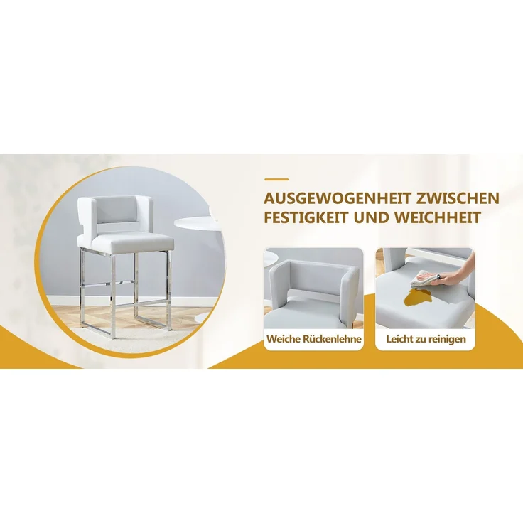 2 Sätze hellgrauer Nordic Windbar Stuhl, mit modernem quadratischem Design, silbernen Metallbeinen, leichtes und bequemes Set. Erfüllen Sie Ihre vielfältigen Bedürfnisse an Produkten.--Hellgrau, Silber--91.4x53.3x48cm--YOUDENOVA – Bild 6