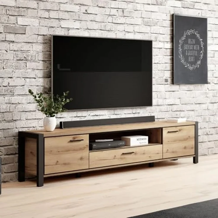 Lomadox Lowboard ACCRA-83, TV in Taurus Eiche Nb. und schwarzem Gestell, B/H/T: ca. 210/50/41 cm – Bild 3