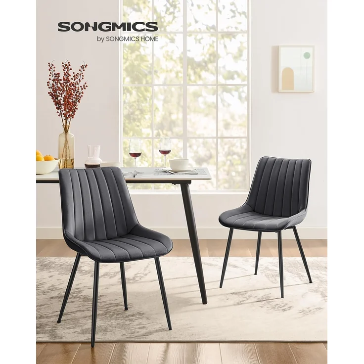 SONGMICS Esszimmerstuhl 2er Set, Küchenstuhl, Samt,Polsterstuhl, bis 120 kg belastbar, Stahlbeine, Gebogene Rückenlehne, für Esszimmer, Küche, grau-tintenschwarz LDC090G05 – Bild 2