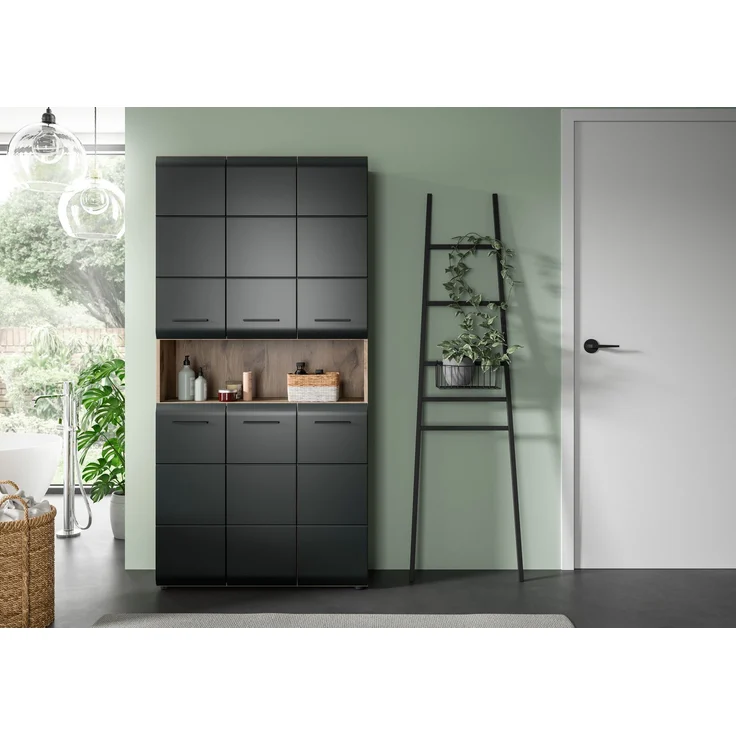 Mehrzweckschrank (B/H/T: 90x185x30 cm) in schwarz matt und Nox Oak Nachbildung – Bild 9