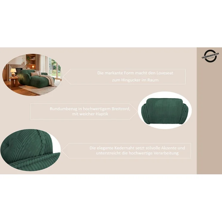 TRENDMANUFAKTUR Chaiselongue Be Fluffy, mit Rundumbezug, Loveseat mit moderner breiter Kedernaht, mit softem Sitzkomfort, in hochwertigem Breitcord mit weicher Haptik – Bild 3