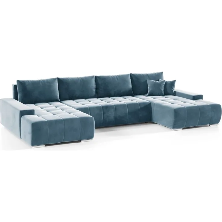 Wohnlandschaft Sofa mit Schlaffunktion VOGAR Stoff Monolith Graublau