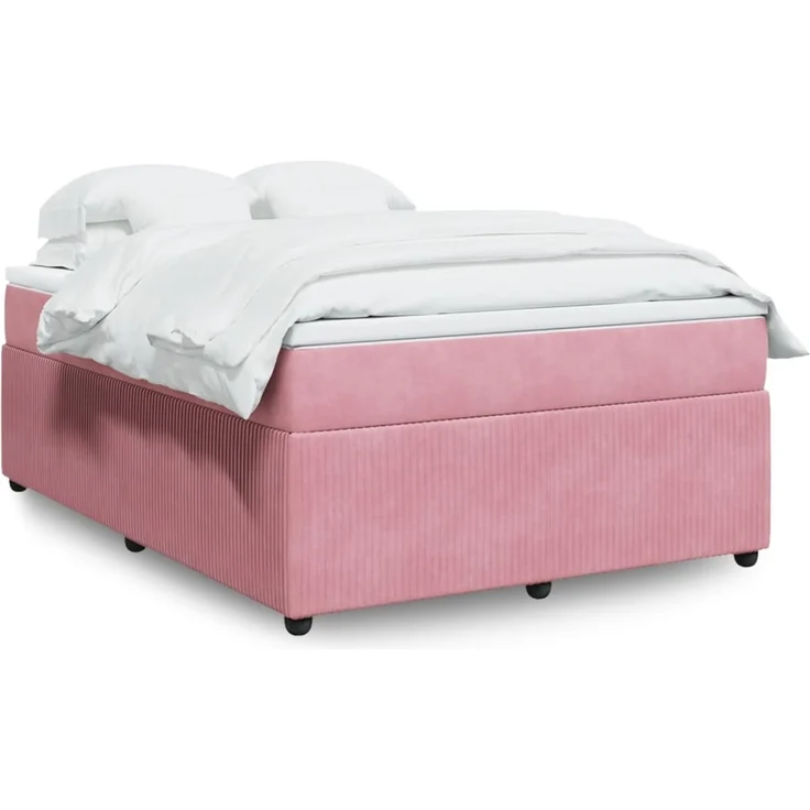 vidaXL Boxspringbett mit Matratze Rosa 140x190 cm Samt 3285643 – Bild 1