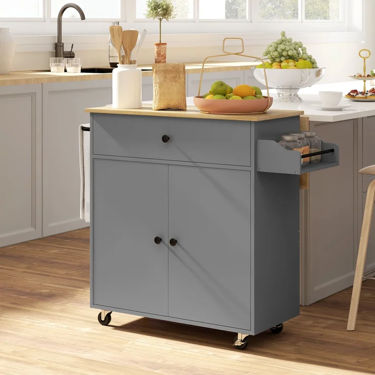 HOMCOM Kücheninsel, Spanplatte, MDF, Grau, 106L x 42B x 87H cm – Bild 2