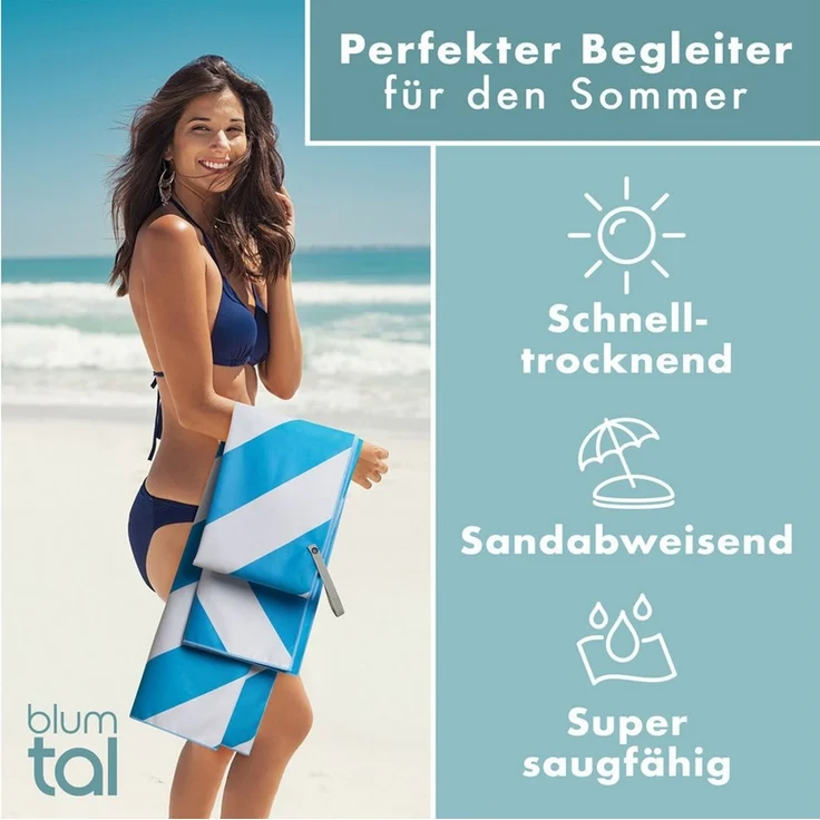 Blumtal Reisehandtuch Strandhandtuch 90x180 cm aus Mikrofaser - kompakt & schnelltrocknend, sandfrei mit Band - Mikrofaser Handtuch groß mit Wellen-Muster – Bild 4