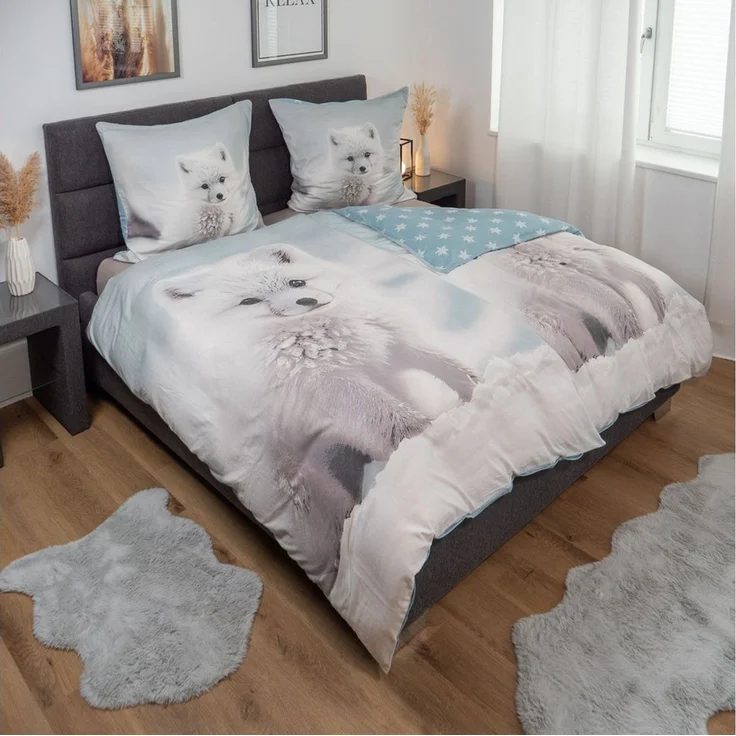 good morning Bettwäsche Comfort Baumwolle, Flanell, 2 teilig, Polarfuchs, Schneeflocken, Wendebettwäsche – Bild 2