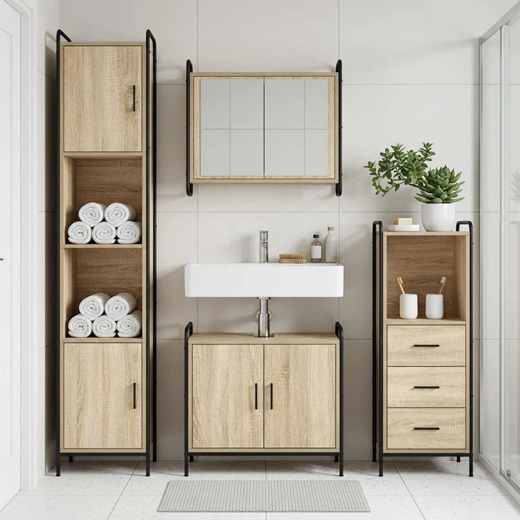 vidaXL Badezimmerschrank-Set 4 stk. Sonoma-Eiche 40 x 36 x 181 cm 3444616 – Bild 1