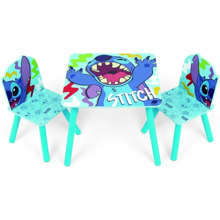 'Lilo und Stitch' Kindersitzgruppe, Tisch-Set mit 2 Stühlen, Holz blau